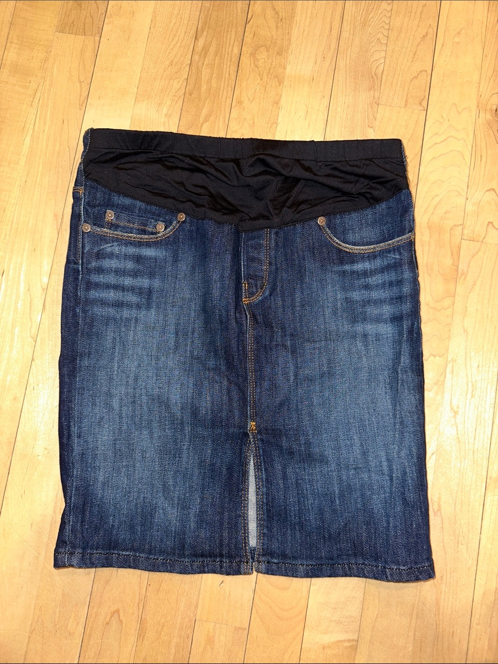 Chip & Pepper Dark Blue Denim Maternity Pencil Skirt with Black Waistband